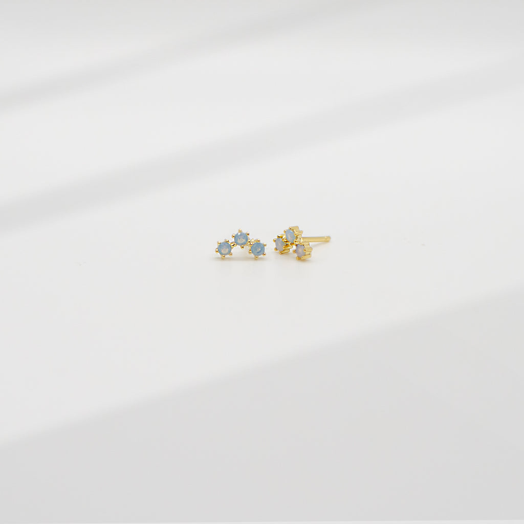 Three Stone Prong Studs Earrings P&K Gold/Opal  