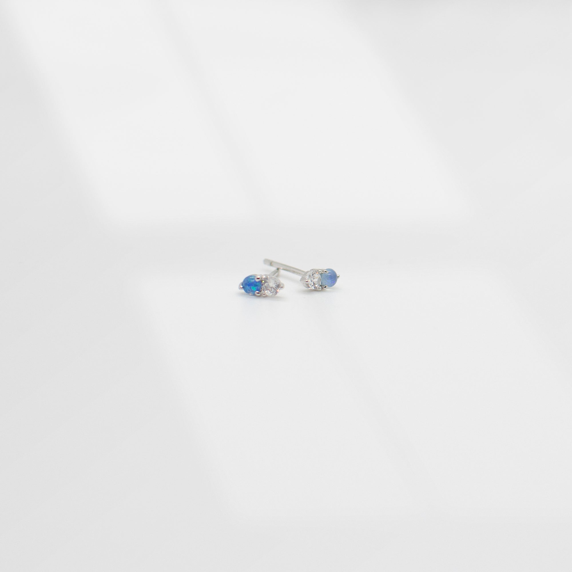 Tiny Double Stone Stud Earrings | Opal Earrings P&K Silver/Blue  