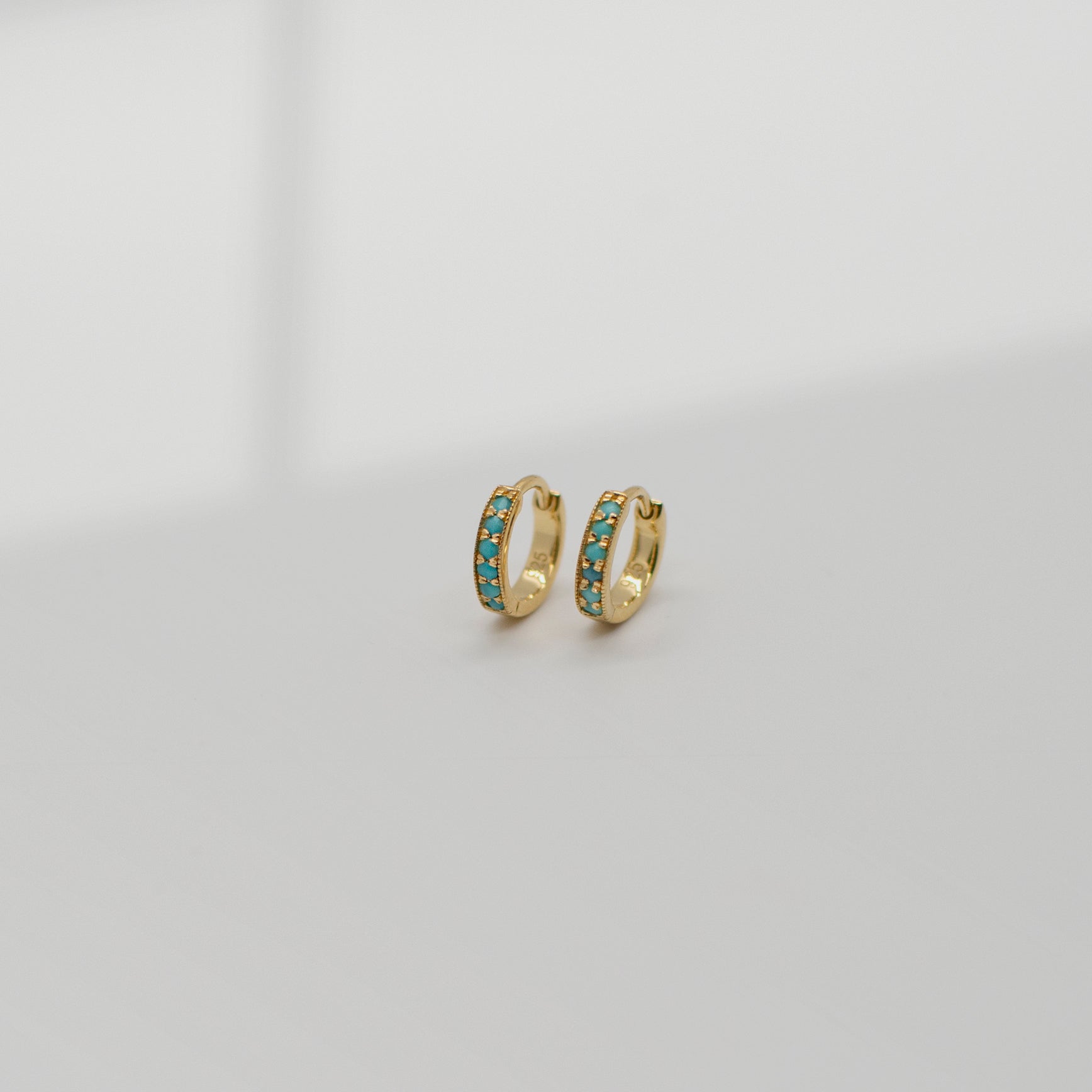 Turquoise Pave Huggies | 10mm Earrings Leah Alexandra   