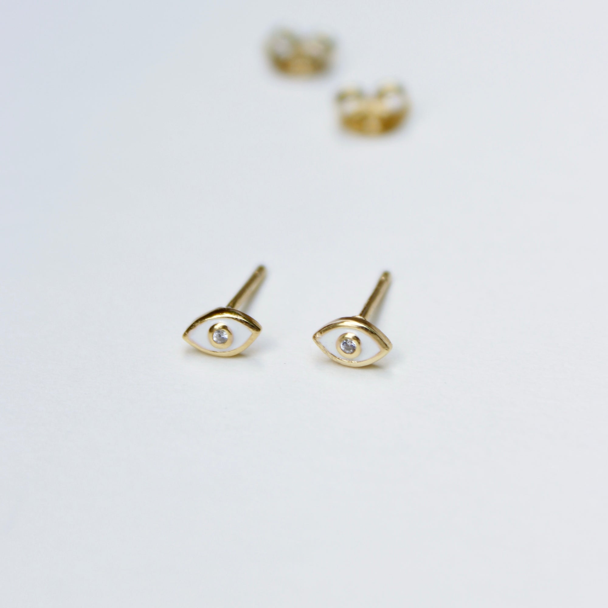 Tiny Enamel Eye Stud Earrings P&K White Enamel  