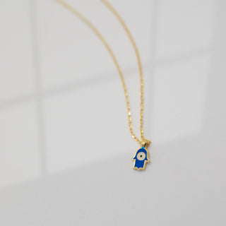 Tiny Enamel Hamsa Necklace | Navy Necklaces P&K Navy Blue  