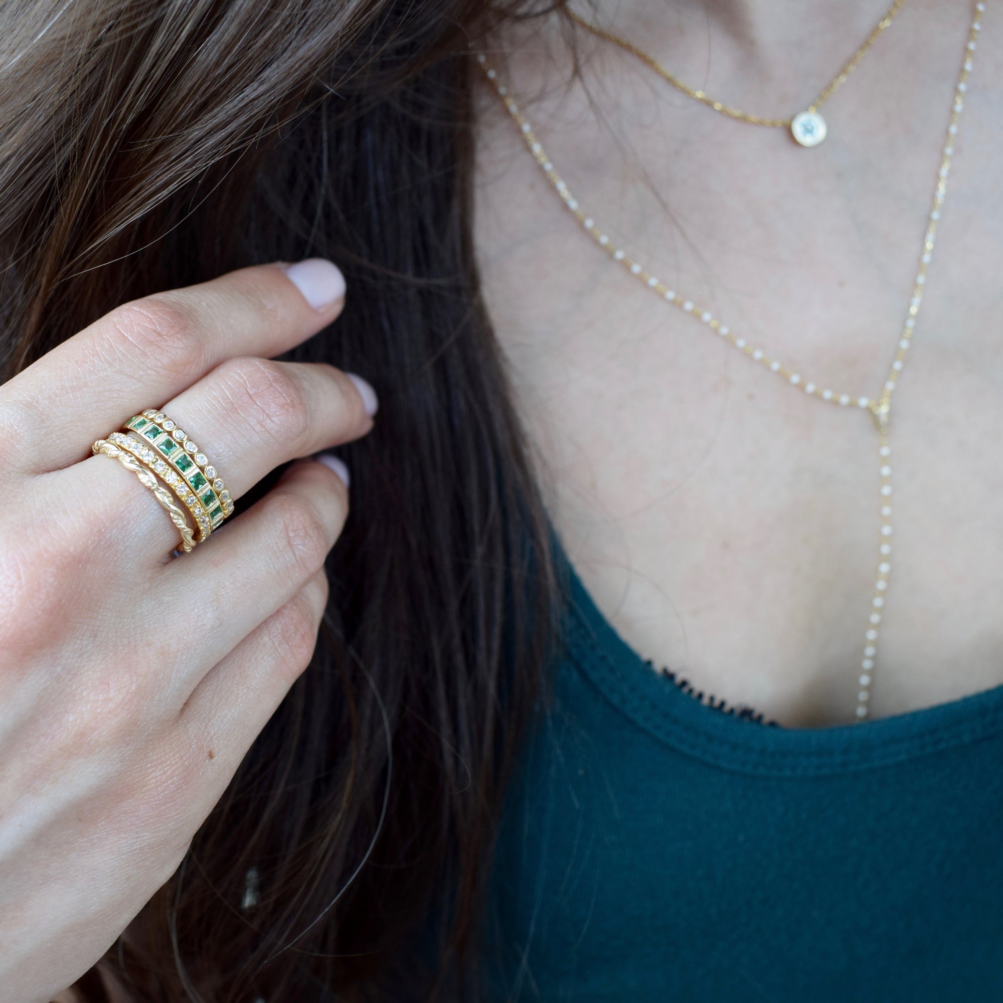 Square Stacking Band | Green CZ Rings P&K   