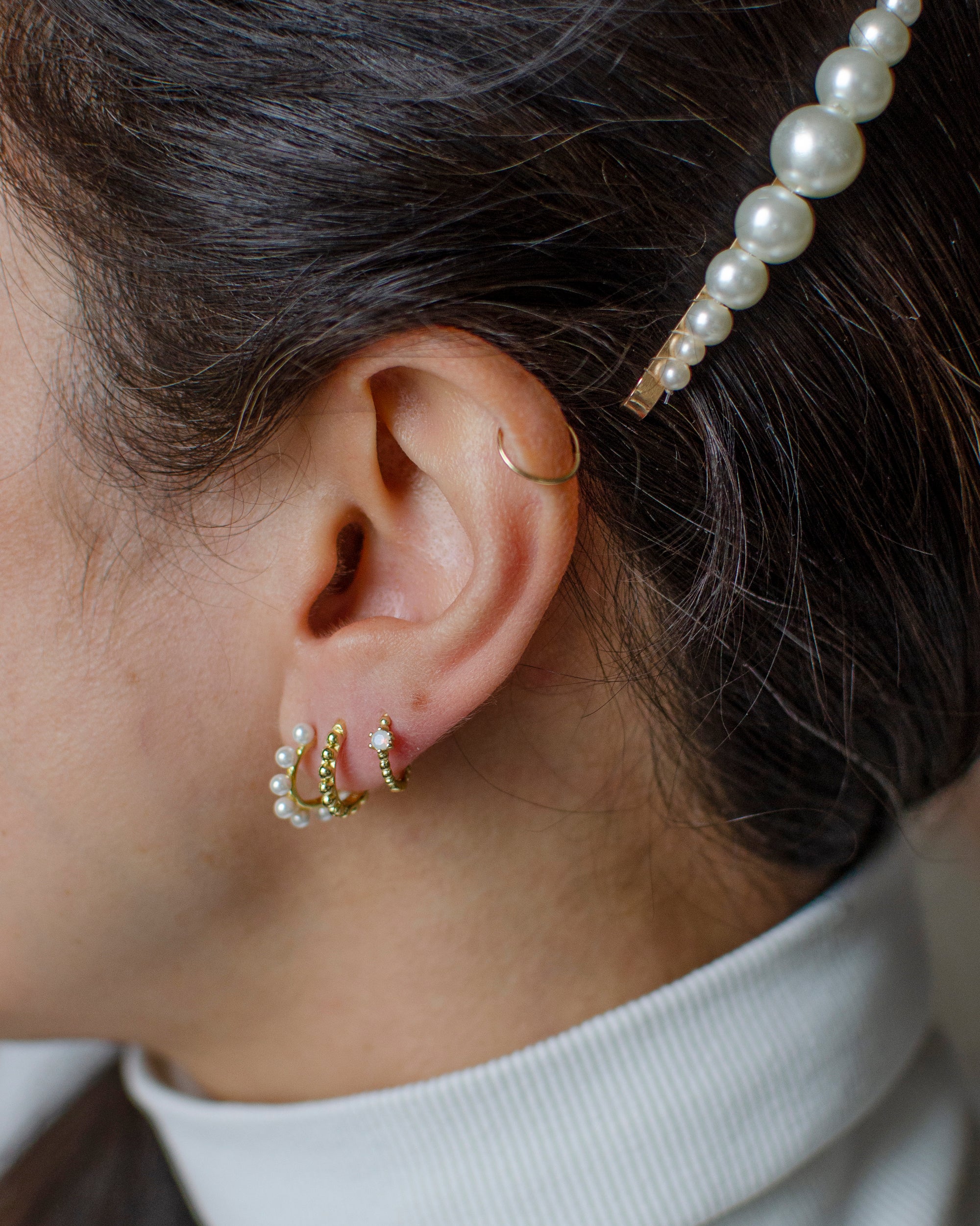 Tiny Stone Huggies Earrings P&K   