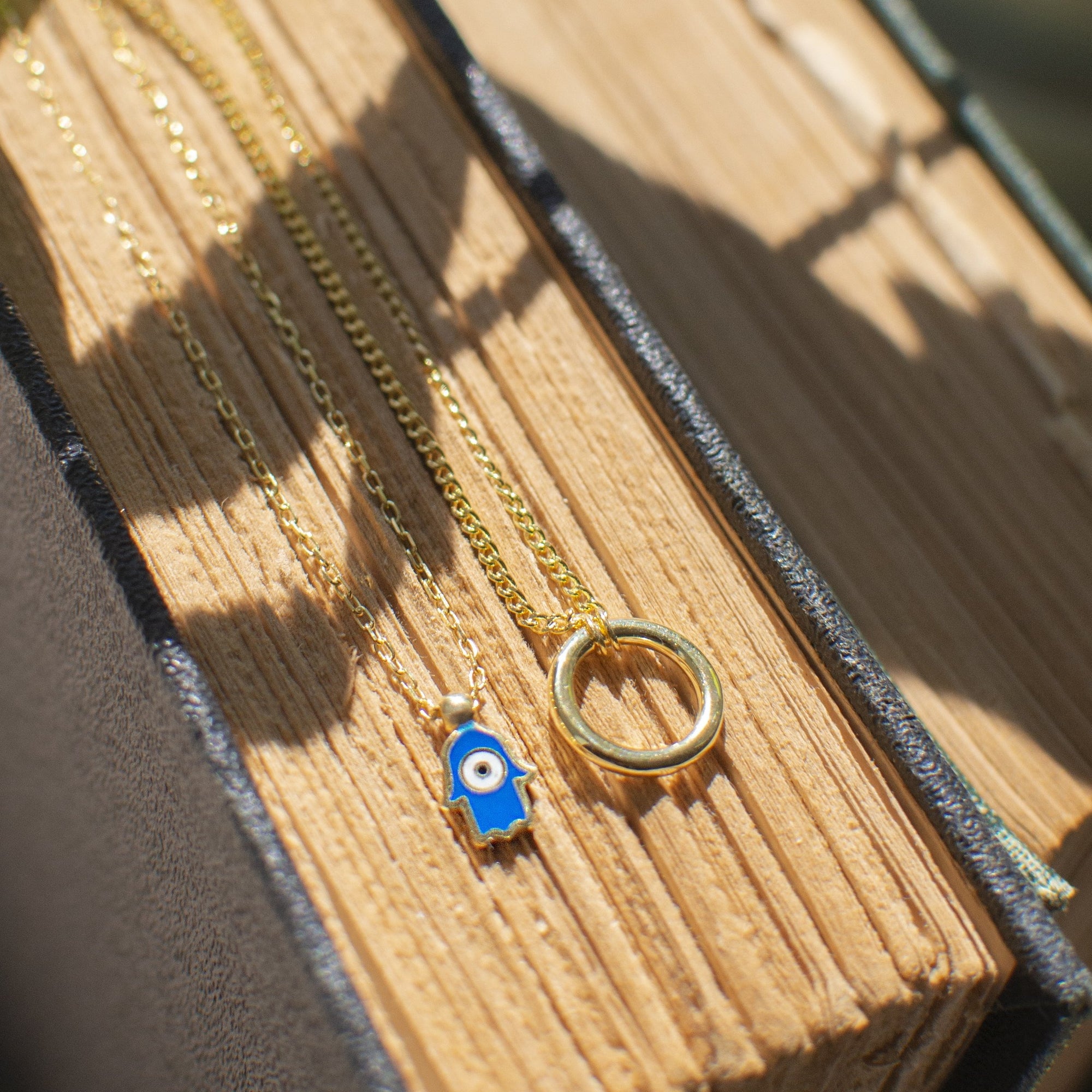 Tiny Enamel Hamsa Necklace | Navy Necklaces P&K   