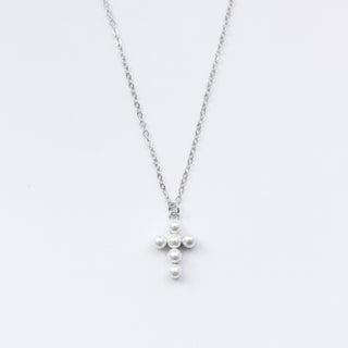Pearl Cross Necklace Necklaces P&K Silver  