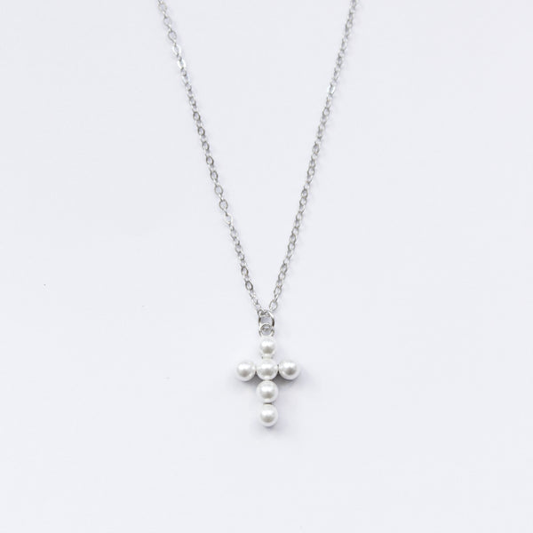 Pearl Cross Necklace Necklaces P&K Silver  