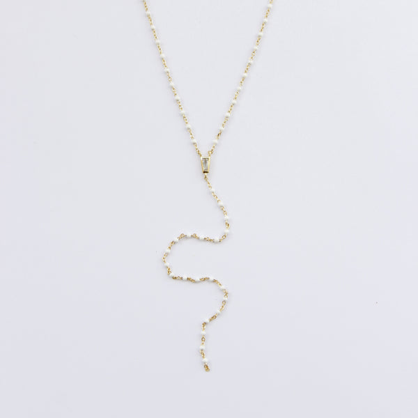 Ellie Lariat Necklace | Enamel Necklaces P&K Gold/White  