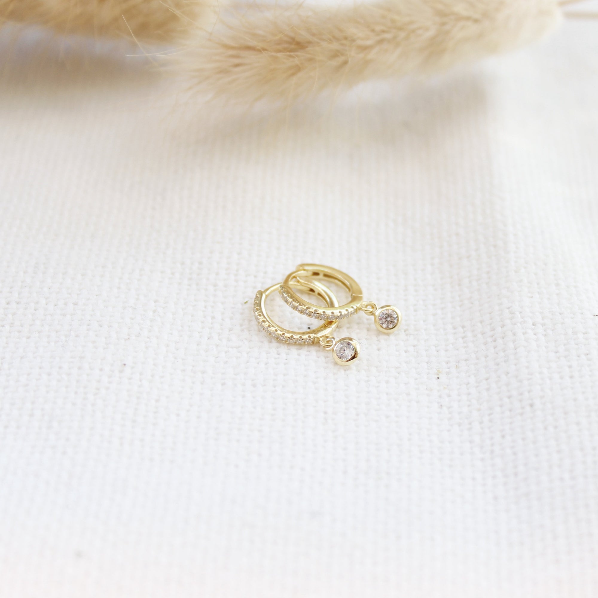 Small Bezel Charm Huggies Earrings P&K Yellow Gold  
