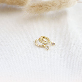 Small Bezel Charm Huggies Earrings P&K Yellow Gold  