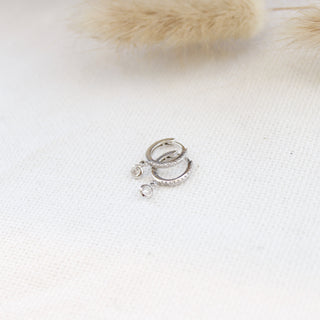 Small Bezel Charm Huggies Earrings P&K Silver  