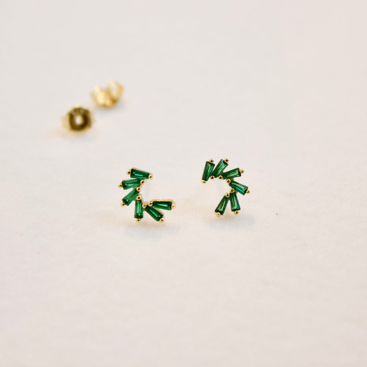Baguette Rounded Fan Studs Earrings P&amp;K   