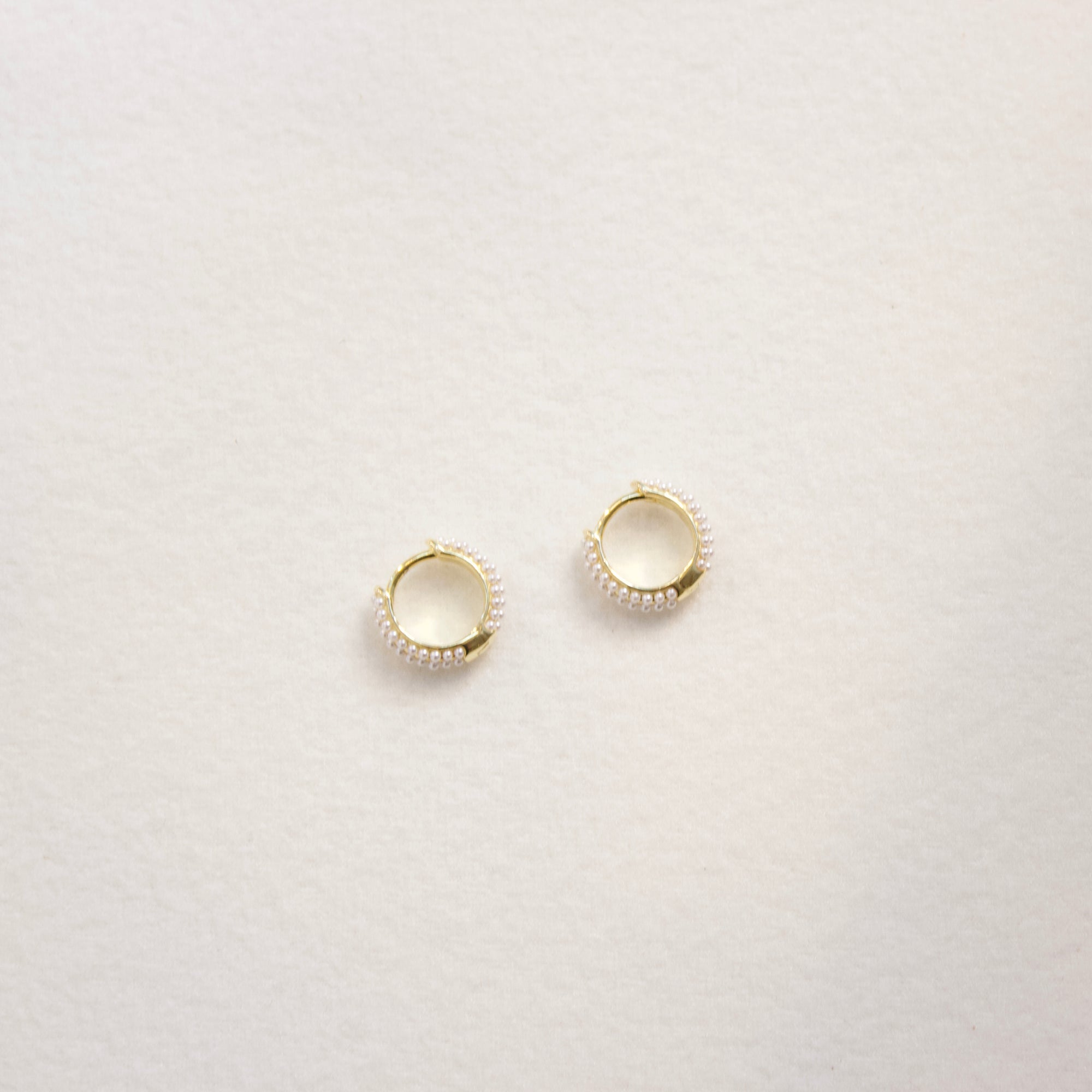 Seed Pearl Huggie Earrings Earrings P&K Yellow gold  