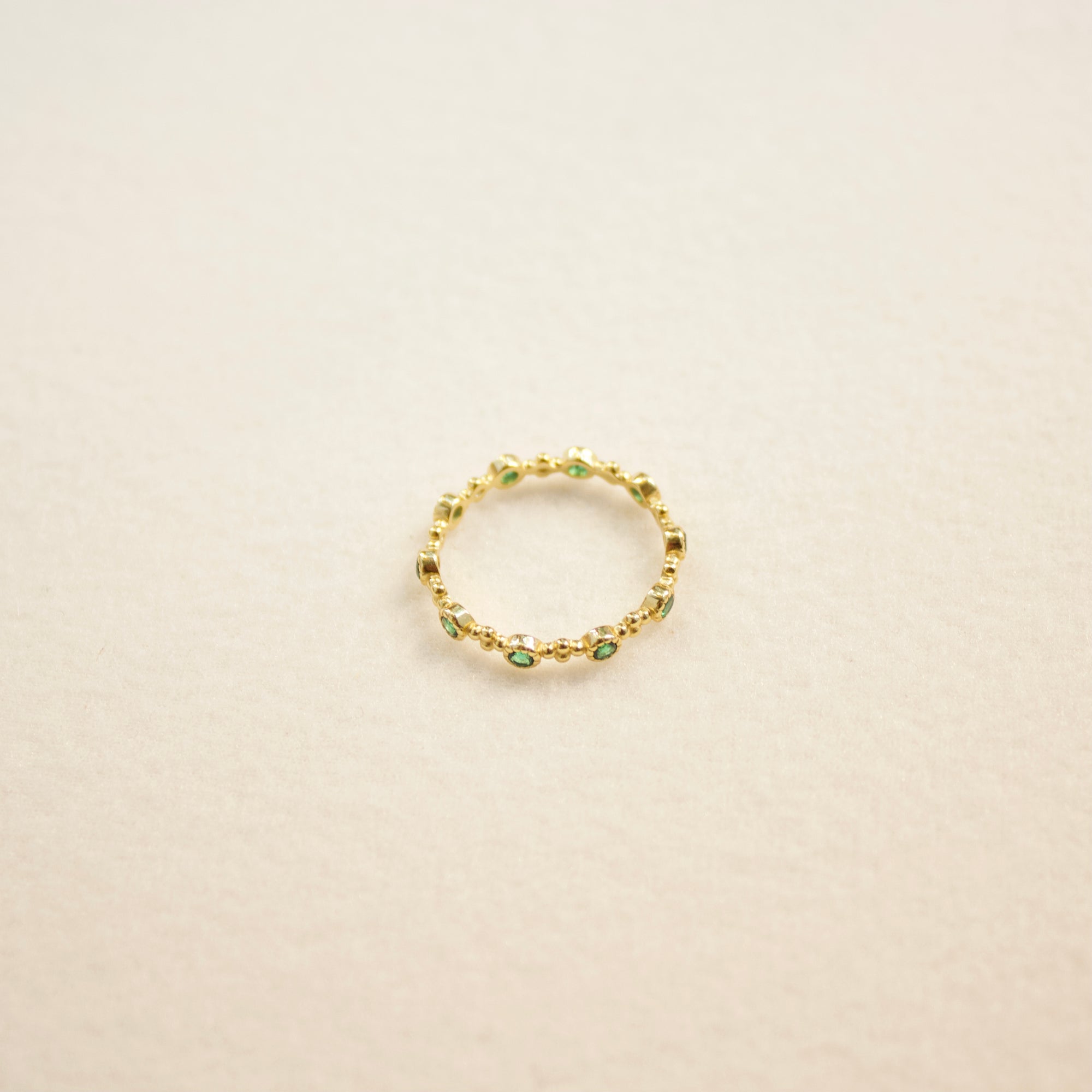 Green Bezel Beaded Ring Rings P&K   