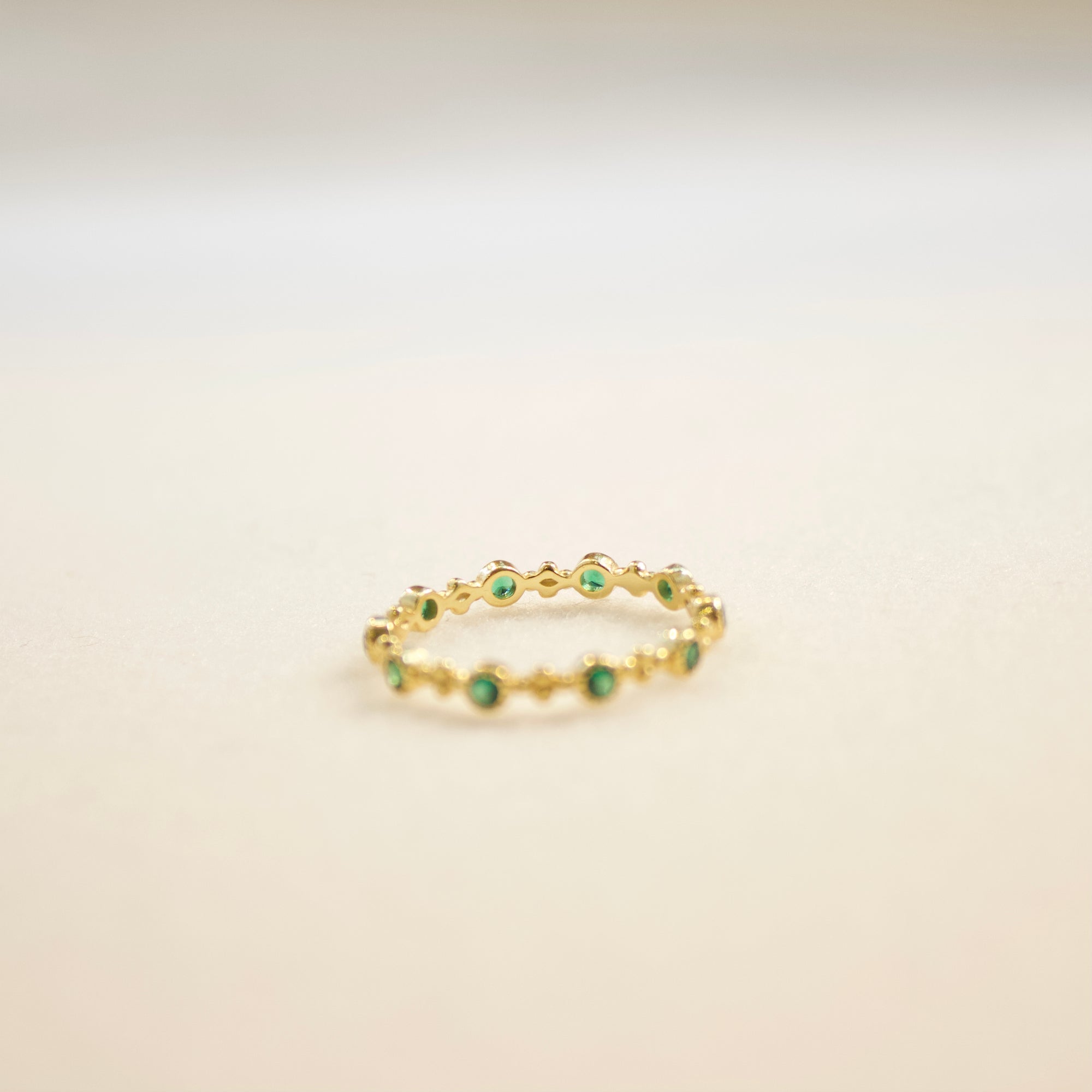 Green Bezel Beaded Ring Rings P&K   