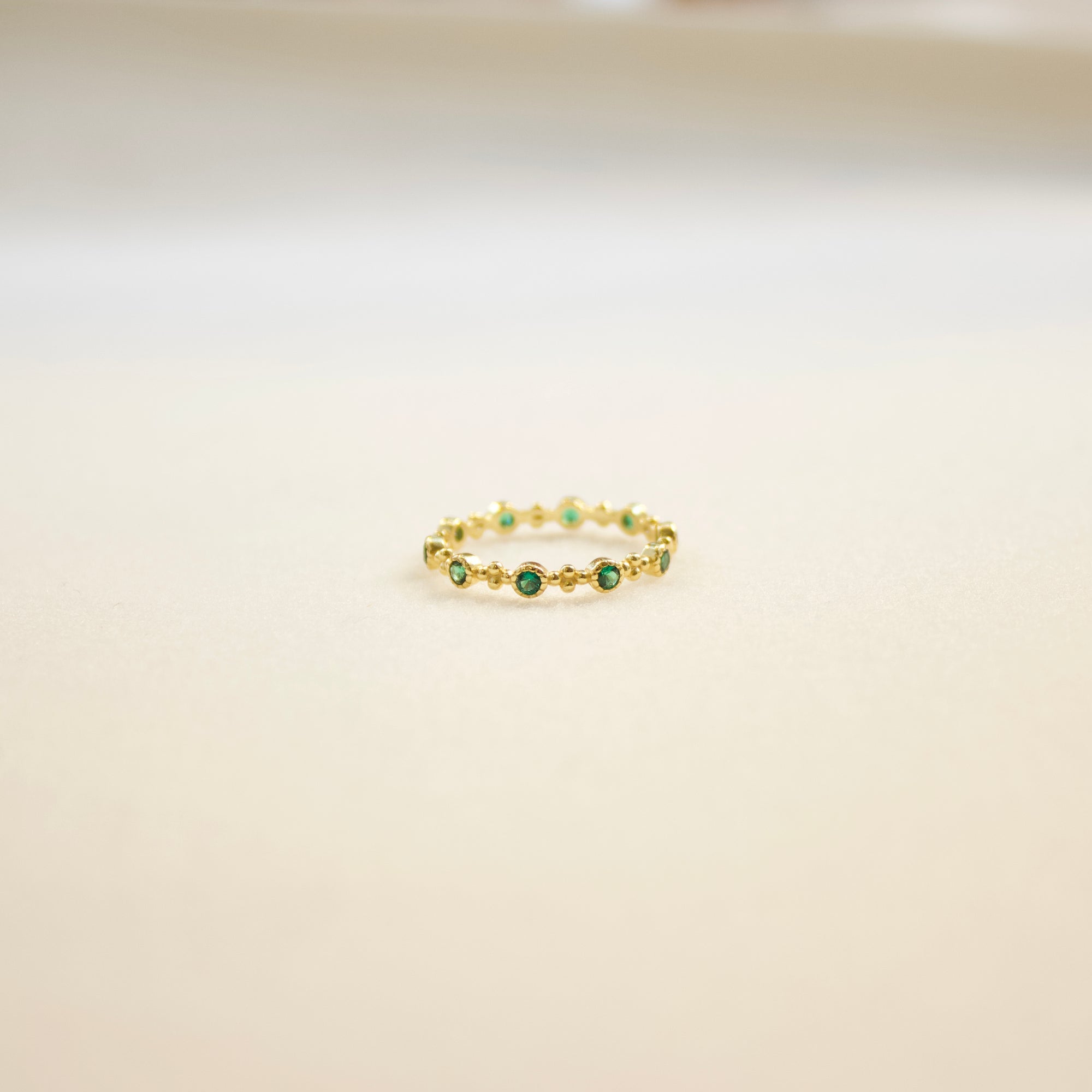 Green Bezel Beaded Ring Rings P&K 5  