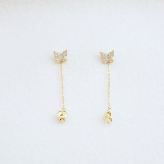 Butterfly Chain Stud Earrings Earrings P&K Yellow Gold  