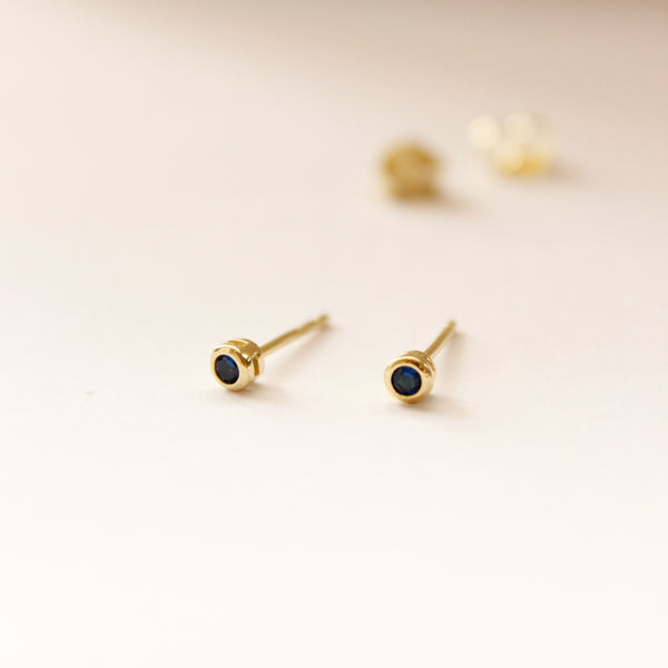 Small Bezel Stud Earrings Earrings Jewelry Design Group Gold/Sapphire Blue  