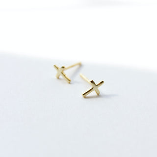 Tiny Cross Stud Earrings Earrings P&K Yellow gold  