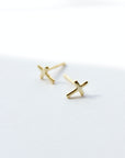 Tiny Cross Stud Earrings Earrings P&K Yellow gold  