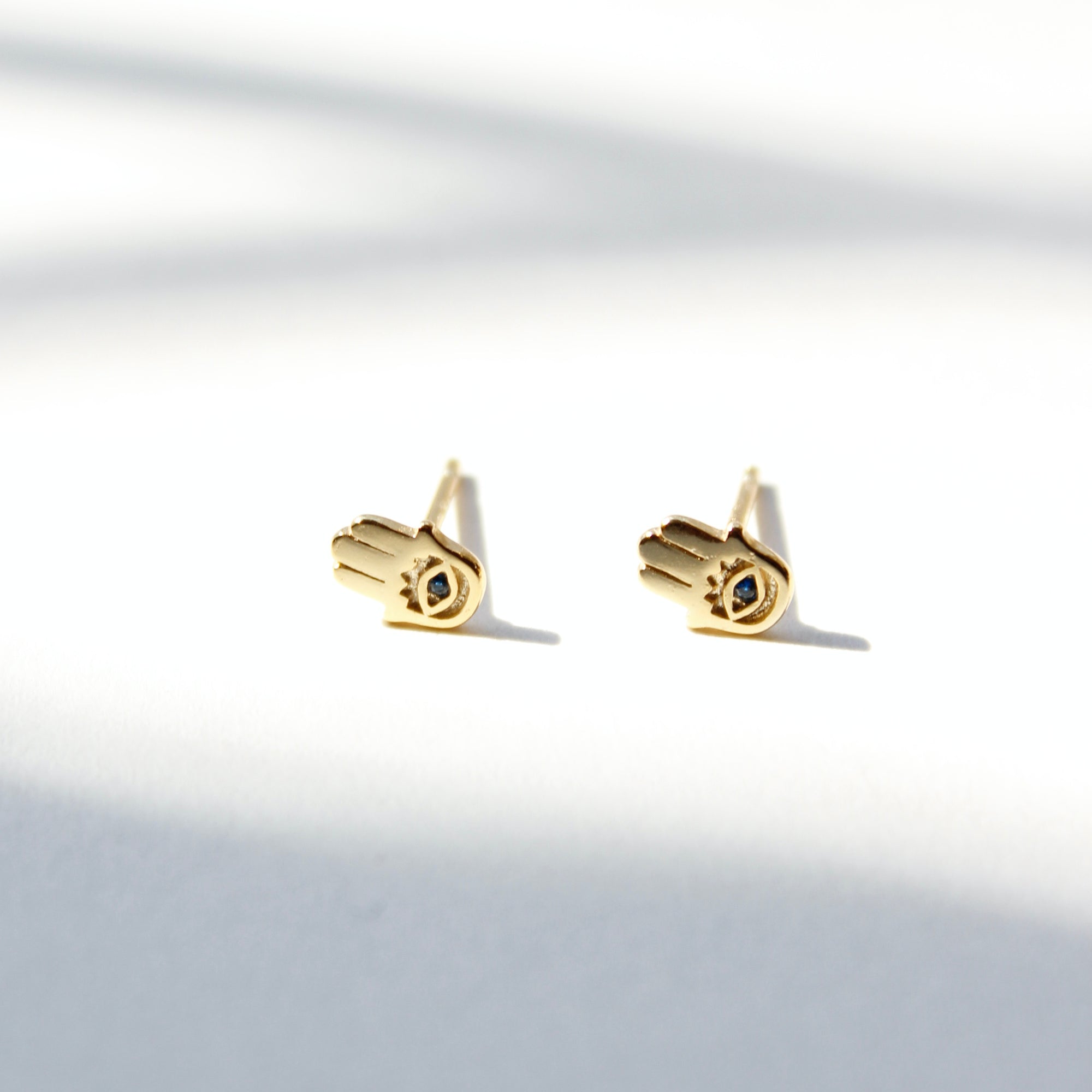 Blue Stone Hamsa Stud Earrings Earrings P&K Yellow gold  