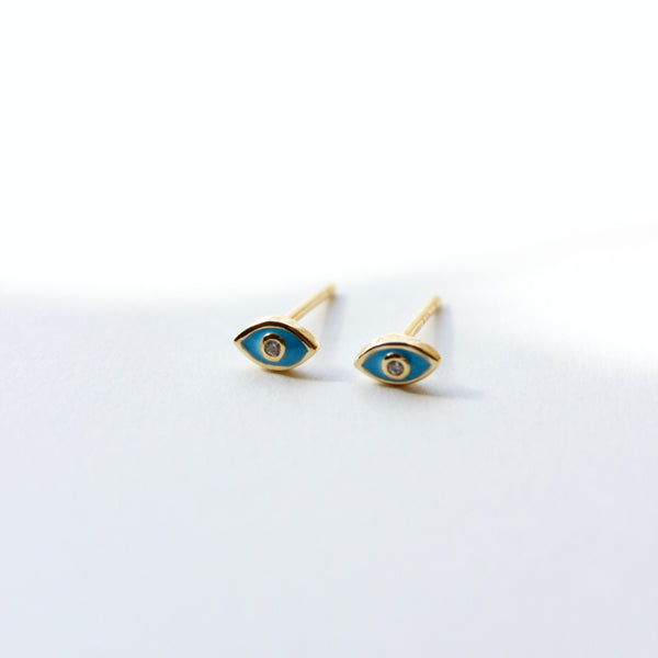 Tiny Enamel Eye Stud Earrings P&K Baby Blue  