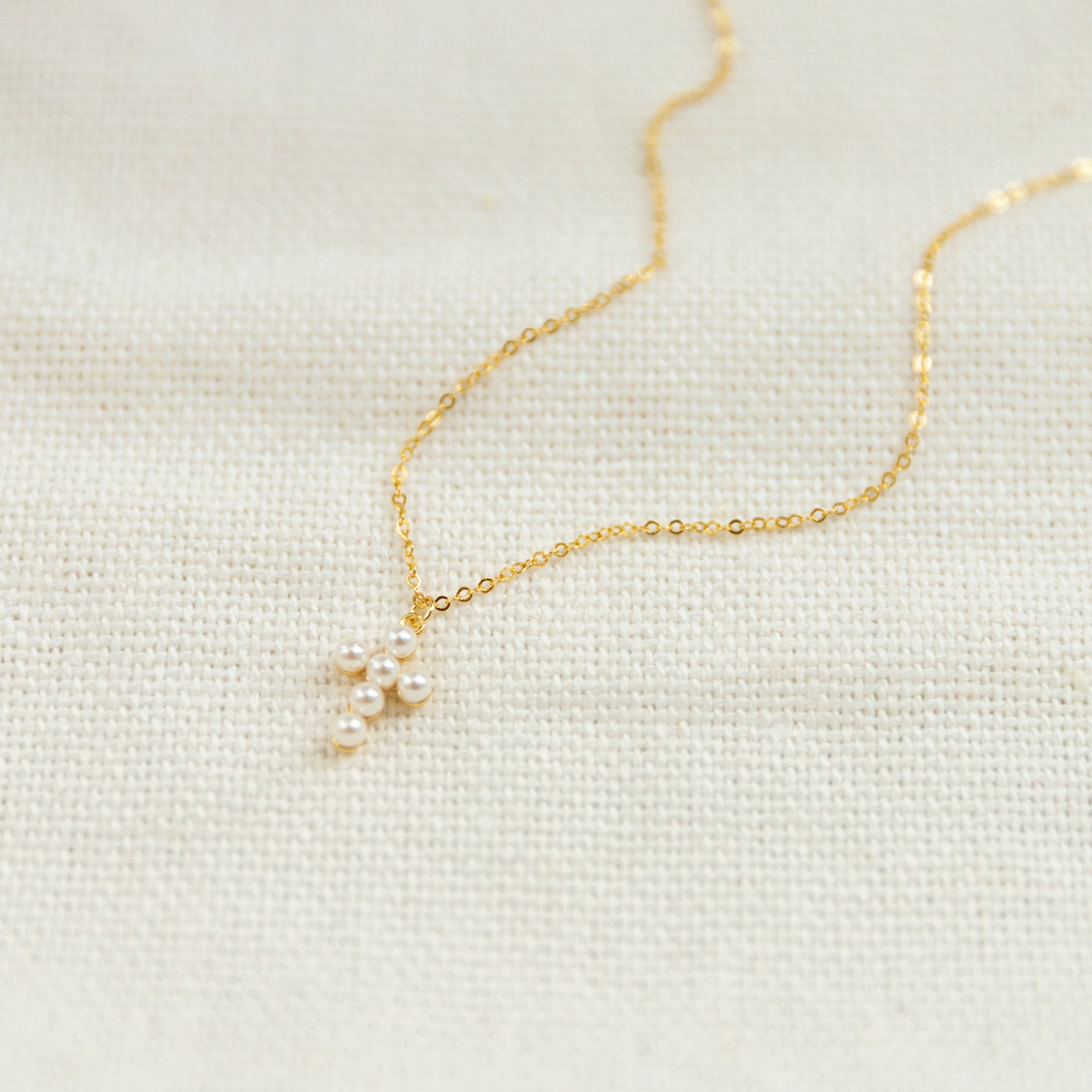 Pearl Cross Necklace Necklaces P&K Yellow Gold  