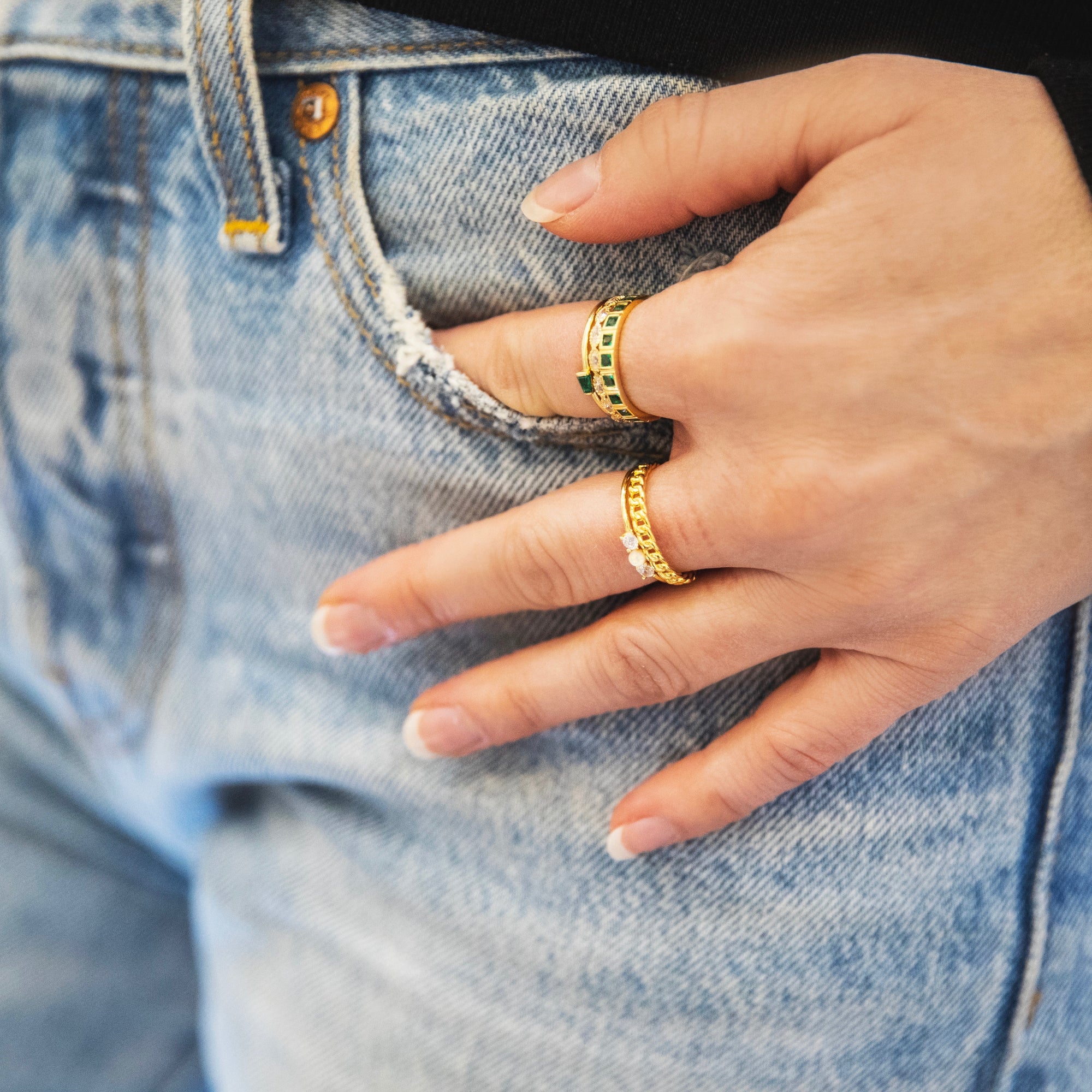 Square Stacking Band | Green CZ Rings P&K   