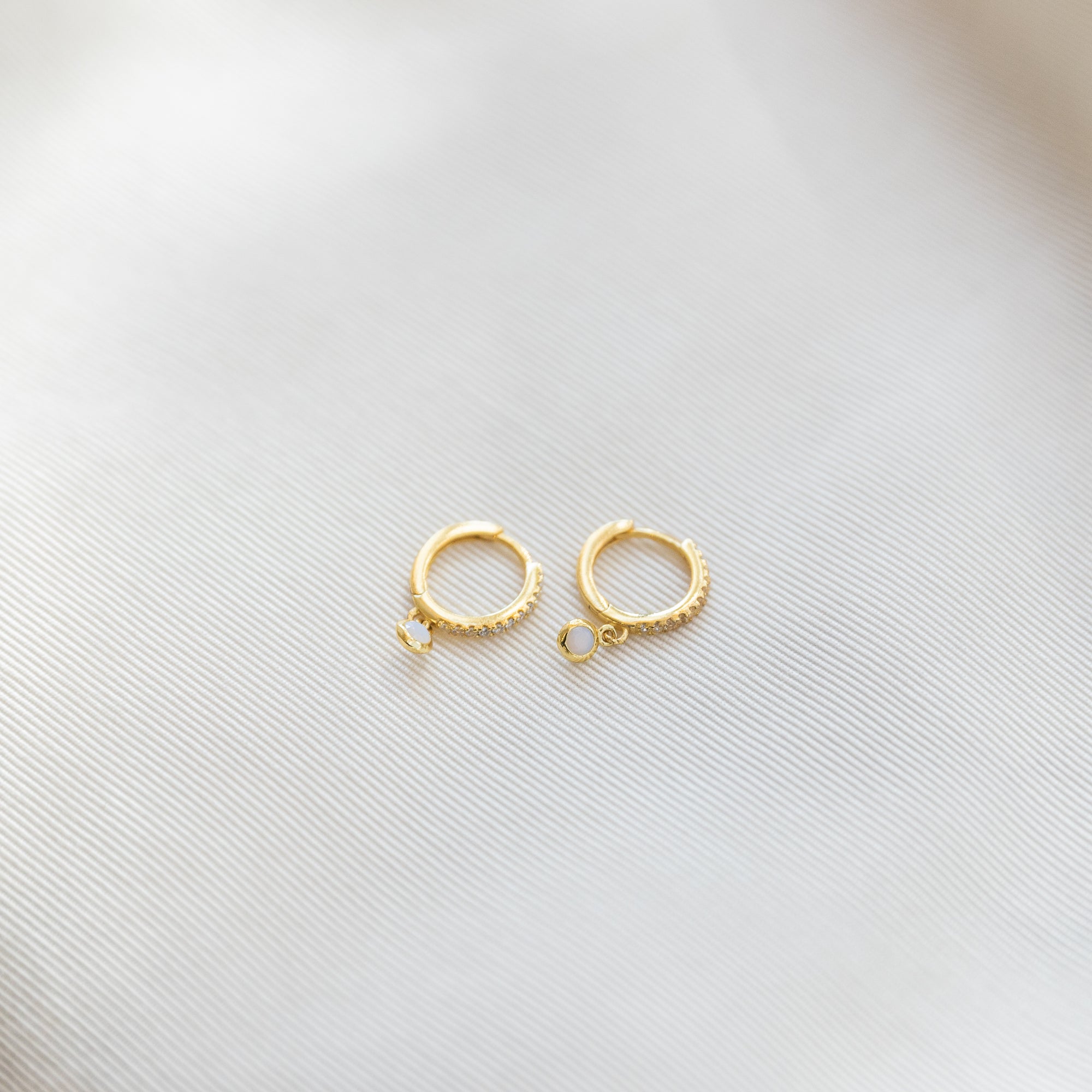 Opal Bezel Huggie Hoops Earrings P&K   