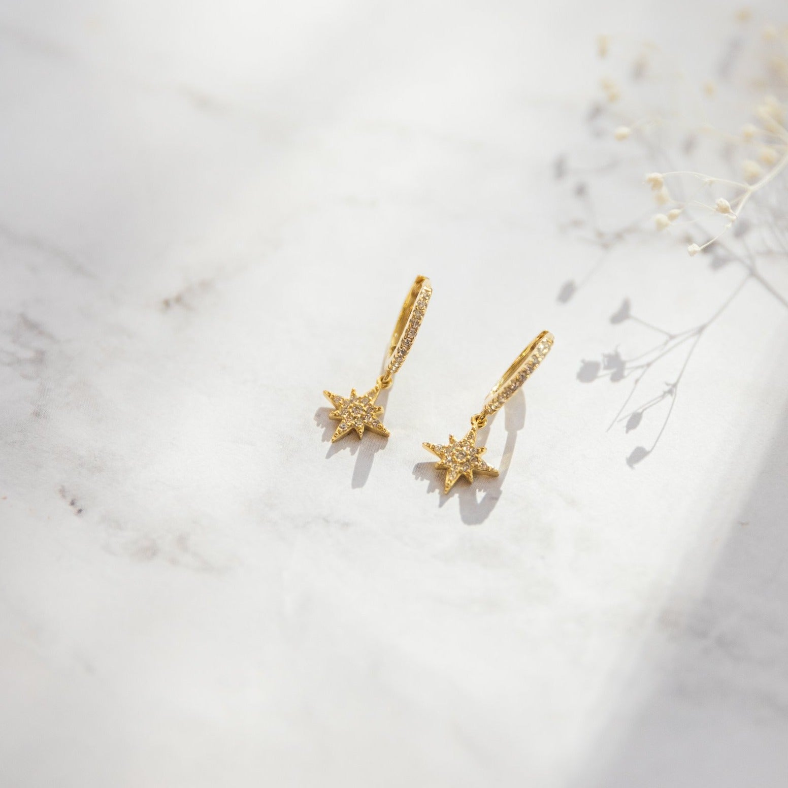 Star Charm Huggie Earrings Earrings P&K Yellow Gold  
