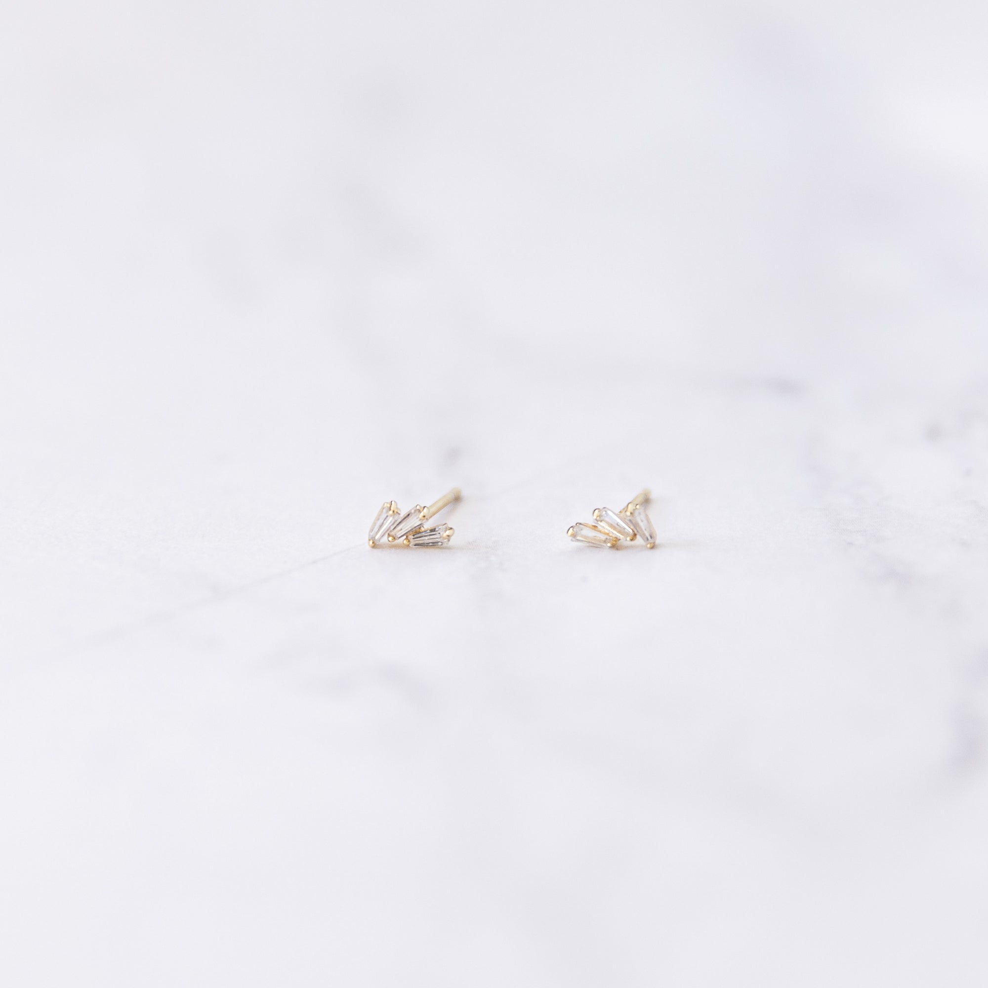 Triple Baguette Stud Earrings Earrings P&K White  