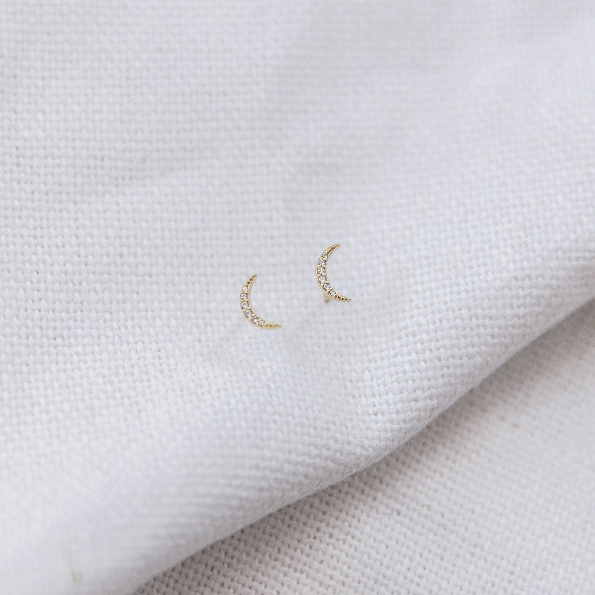 Pave Crescent Stud Earrings Earrings P&K Yellow gold  