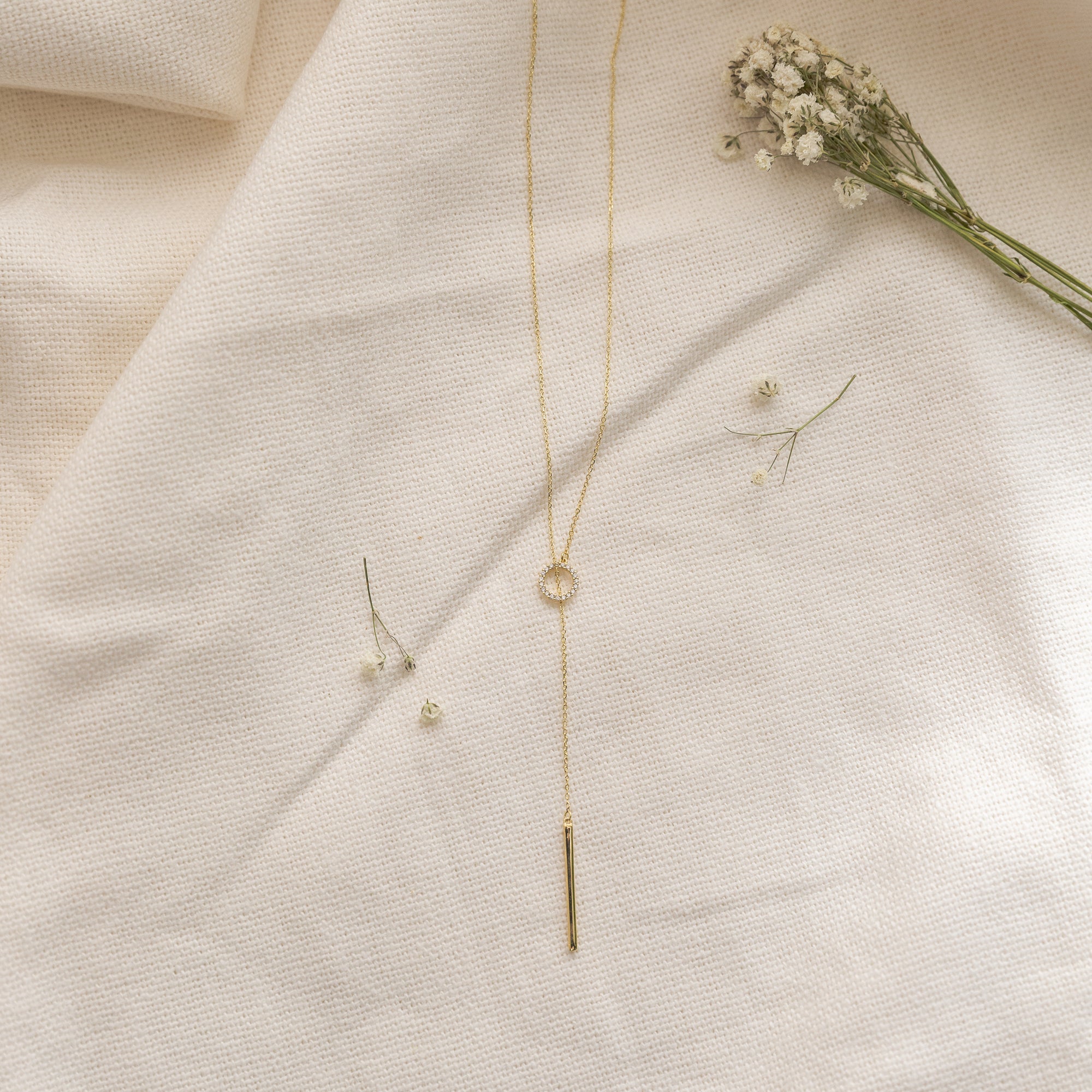Emily Pull Through Bar Lariat Necklaces P&K Yellow Gold  