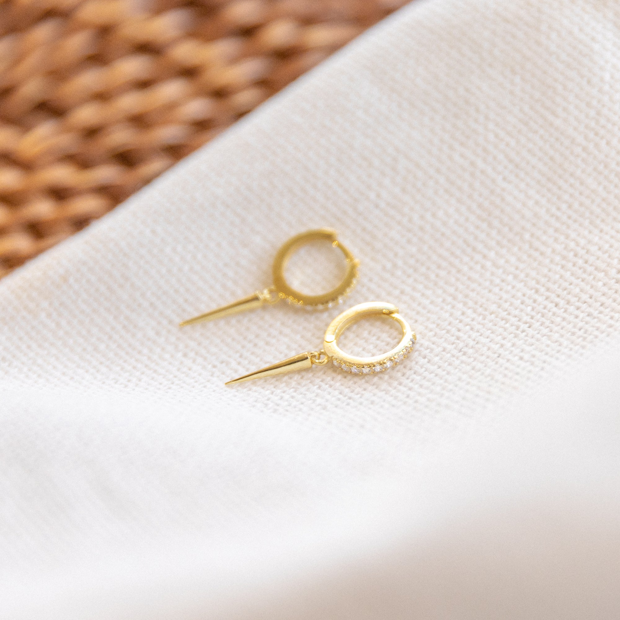 Spike Huggie Earrings | CZ Earrings P&K Yellow Gold  