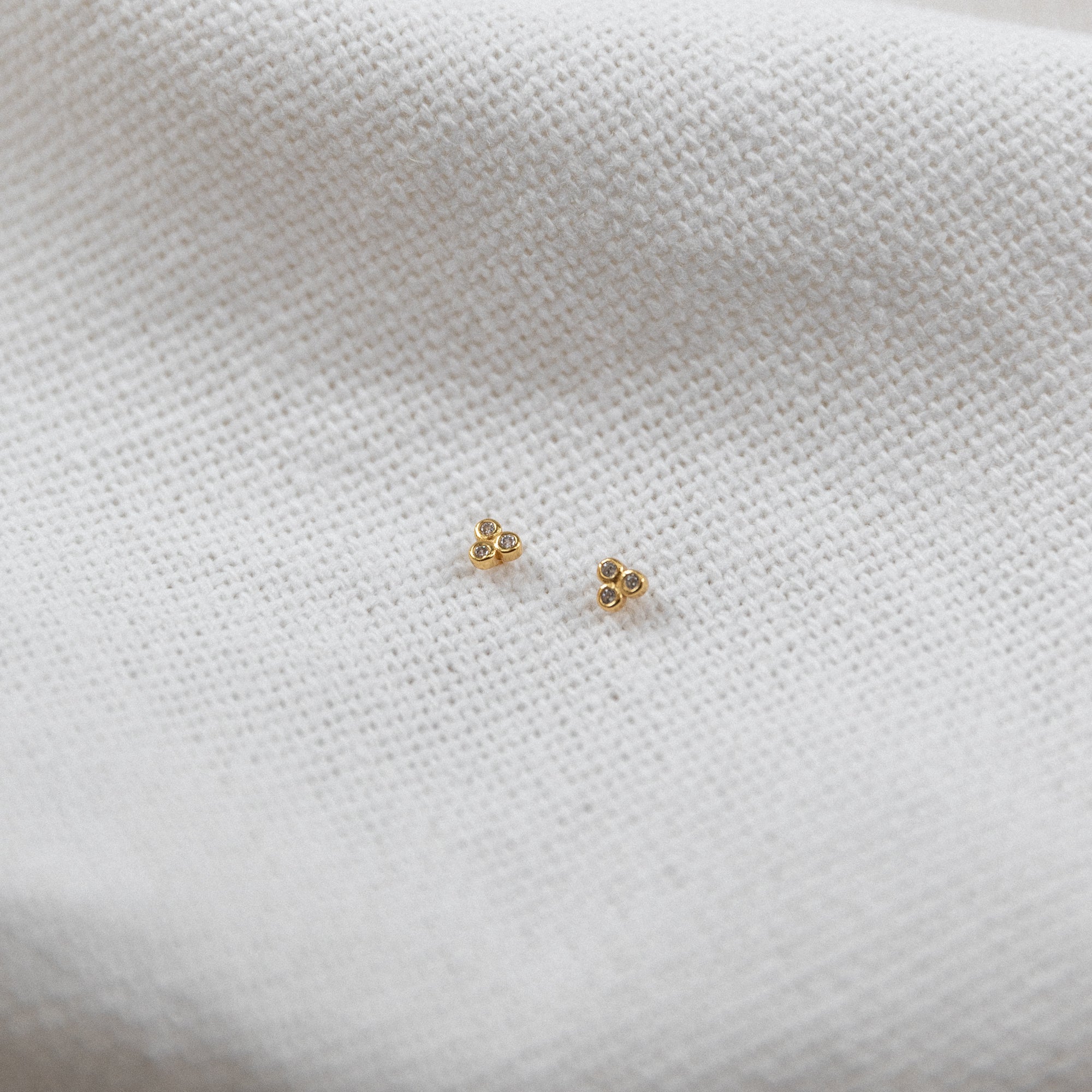 Triple Bezel Studs Earrings P&K Yellow Gold/White  