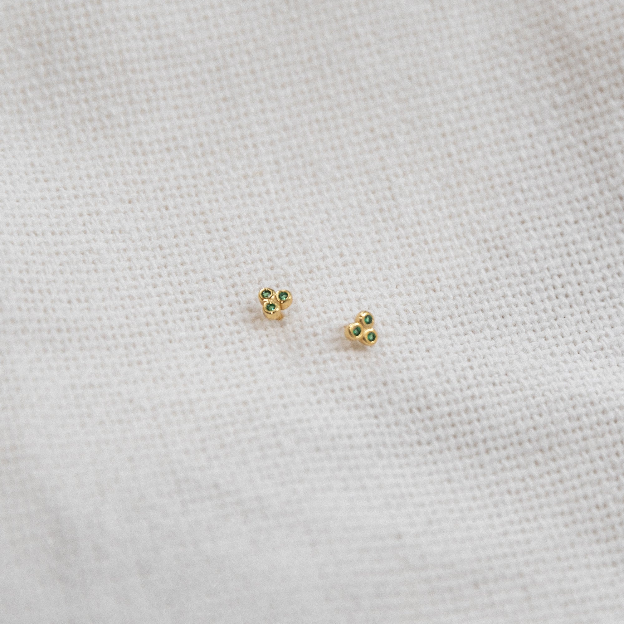 Triple Bezel Studs Earrings P&K Yellow Gold/Green  