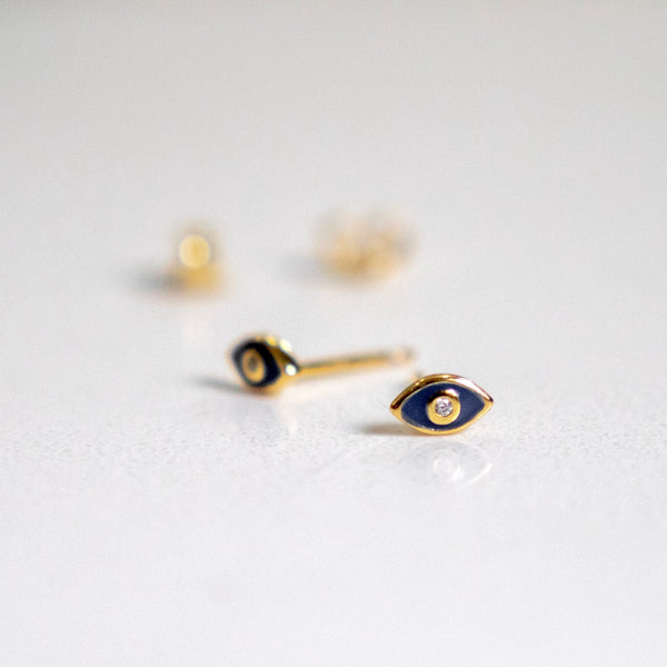 Tiny Enamel Eye Stud Earrings P&K Blue Enamel  