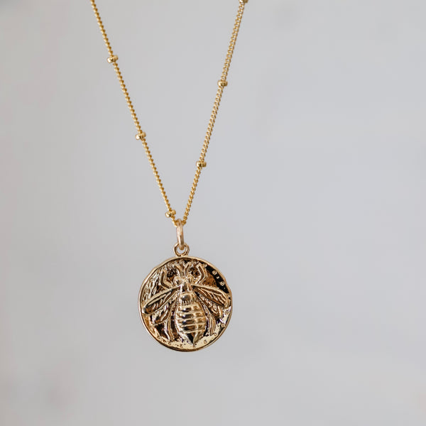 Vintage Bee Medallion Necklace Necklaces Katie Waltman Jewelry Gold  
