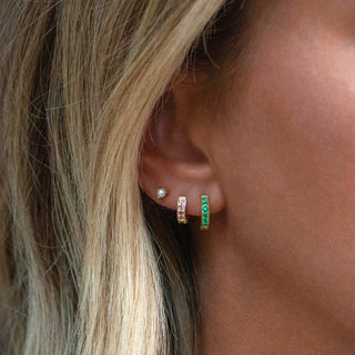 Pave Huggies | Emerald | 10mm Earrings Leah Alexandra   