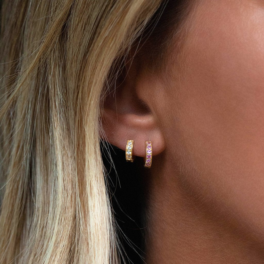 Pave Huggies | Pink Sapphire Earrings Leah Alexandra   